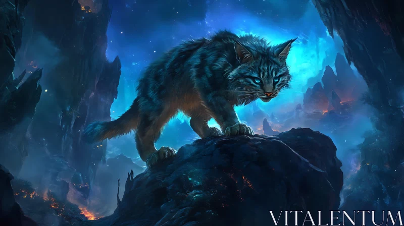 Blue Cat on a Rock AI Image