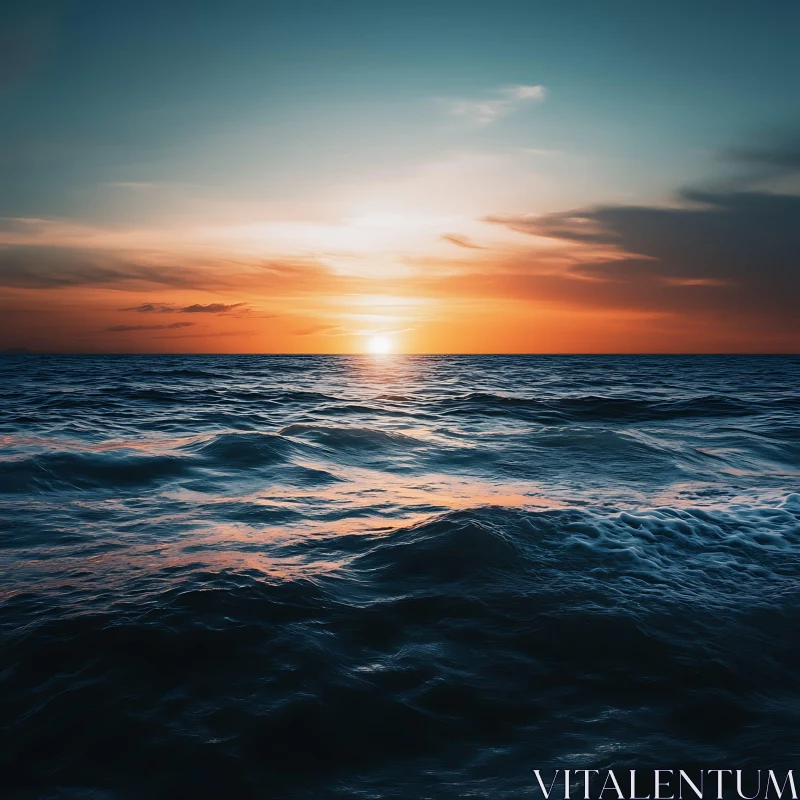 Sunset Over the Calm Ocean Waves AI Image