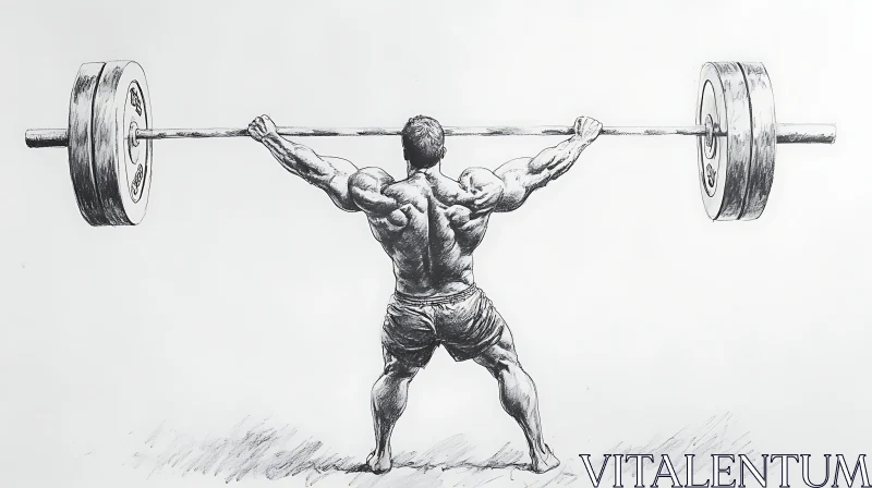 AI ART Monochrome Drawing of Weightlifter
