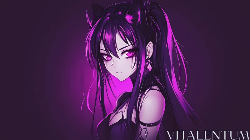 Fantasy Anime Girl with Long Hair and Purple Eyes AI Image