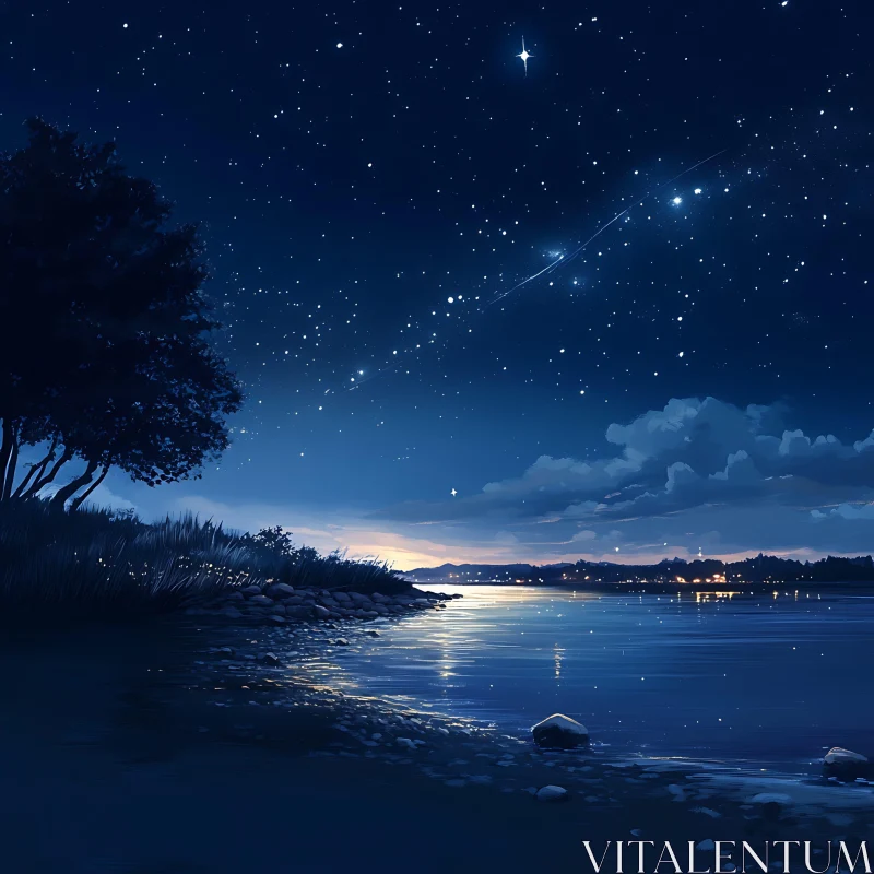 Night Sky Reflection on Water AI Image