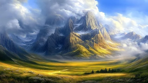 Scenic Mountain Landscape with Clouds