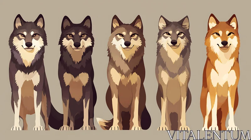 Colorful Cartoon Wolves AI Image