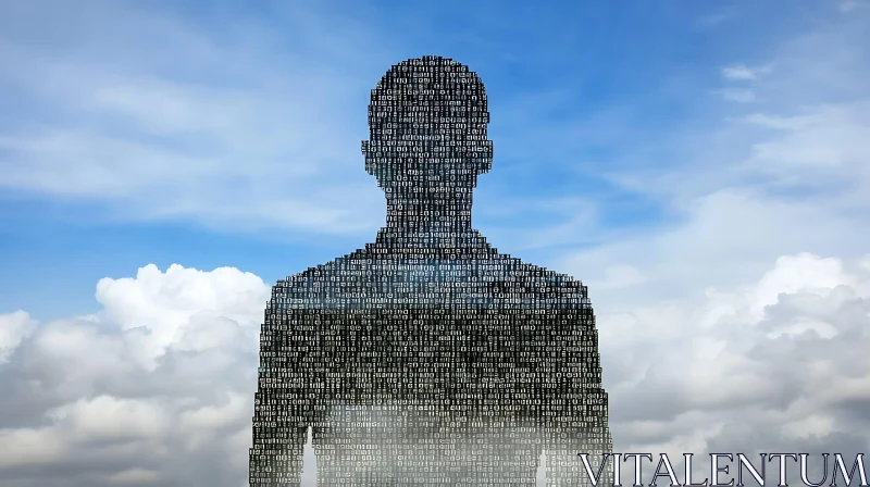 Binary Man Silhouette in Cloudy Sky AI Image