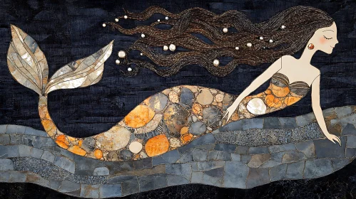 Mosaic Mermaid with Pearls in Hair