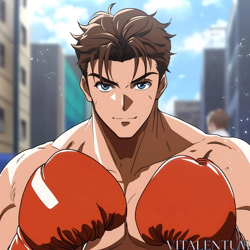 Determined Anime Boxer in Cityscape AI Image