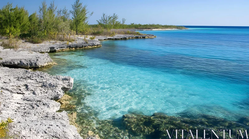 AI ART Coastal Serenity: Turquoise Waters and Rocks