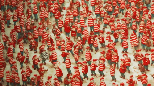 Red and White Striped People Gathering