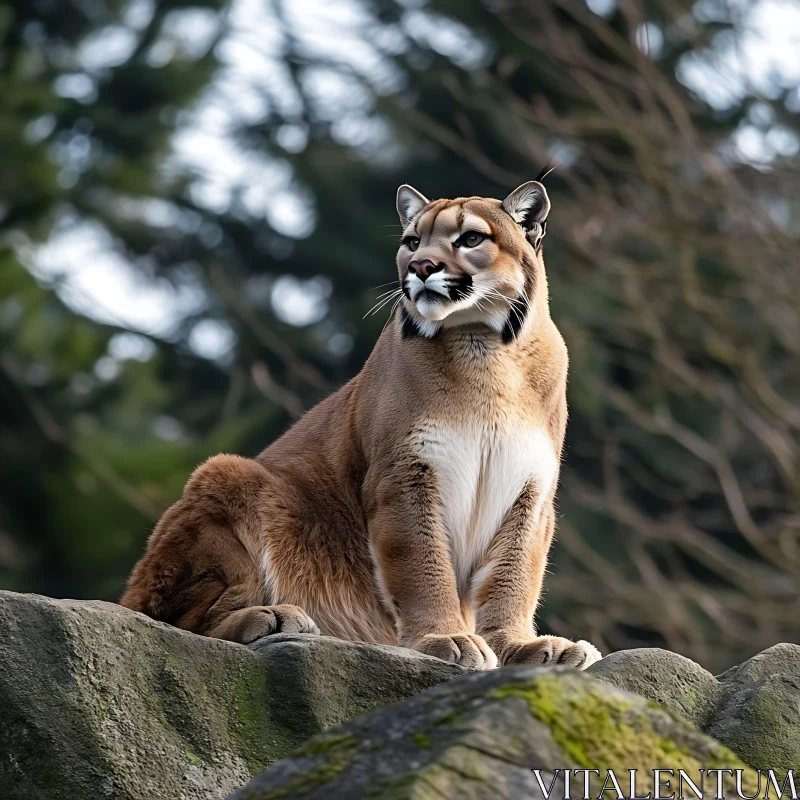 Mountain Lion Observing from Stone Peak AI Image