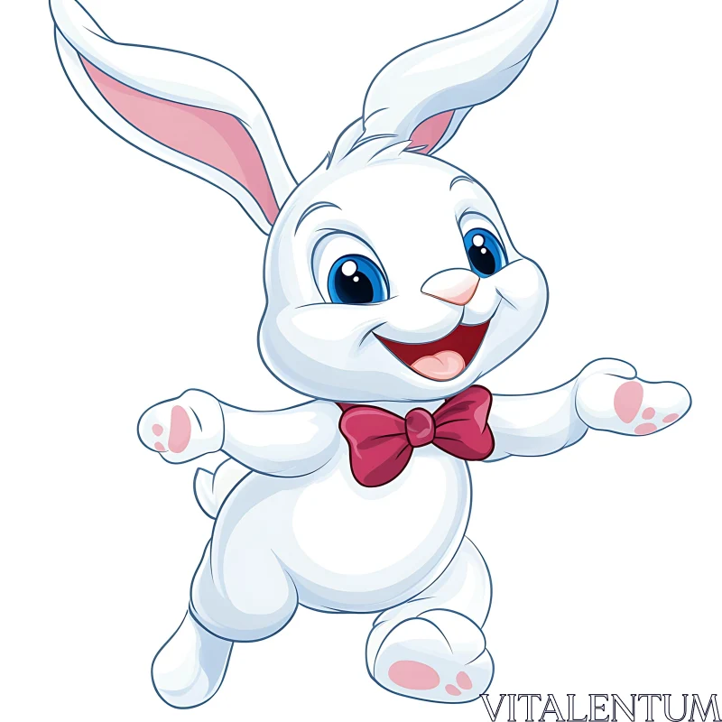 AI ART Happy Cartoon Rabbit with Red Bow