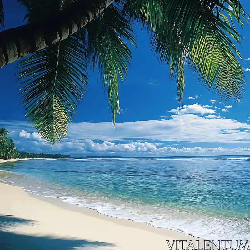 AI ART Seascape with Palm Trees and Blue Sky