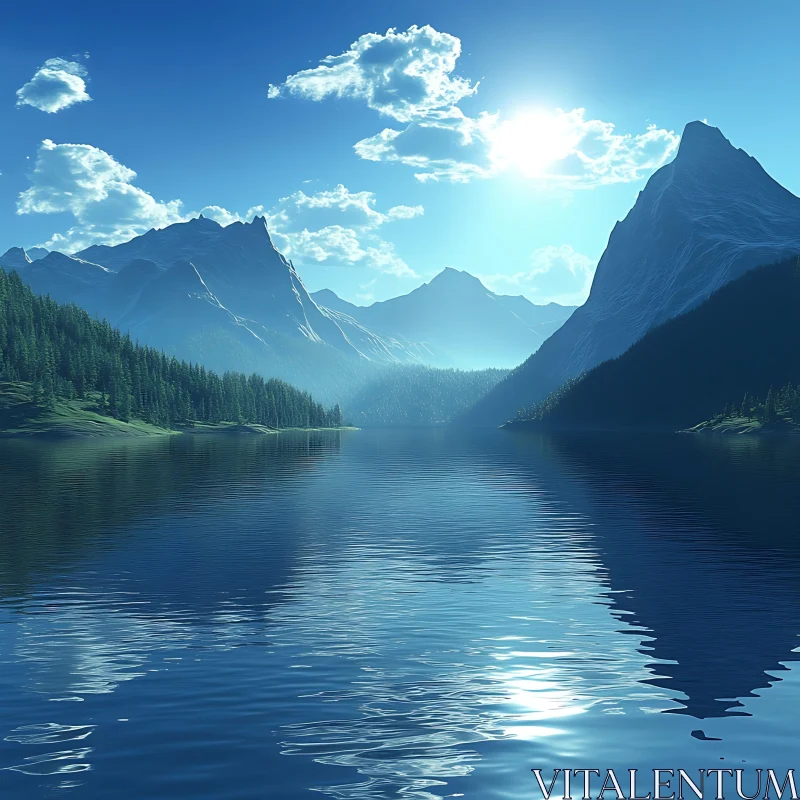 Serene Mountain Lake Reflection AI Image