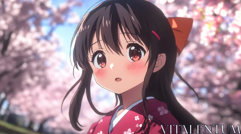 Sakura Season: Anime Girl in Traditional Attire AI Image