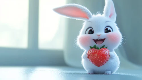 Charming Bunny Holding Strawberry