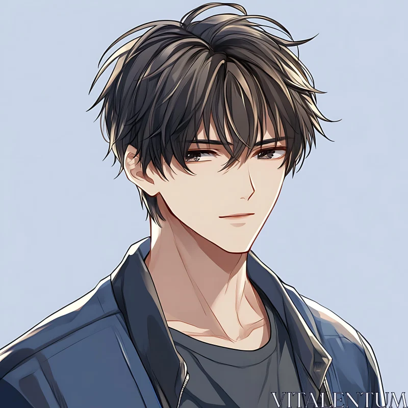 Serene Male Anime Portrait AI Image