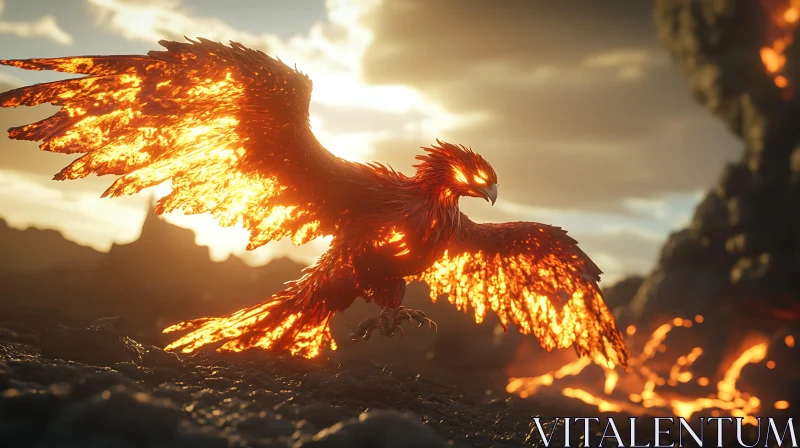 Fiery Phoenix in Flight AI Image