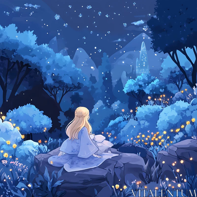 Serene Woman Under a Starry Sky AI Image