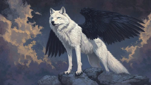 Mystical Winged Wolf Illustration