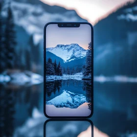 Phone Displaying Mountain Reflection