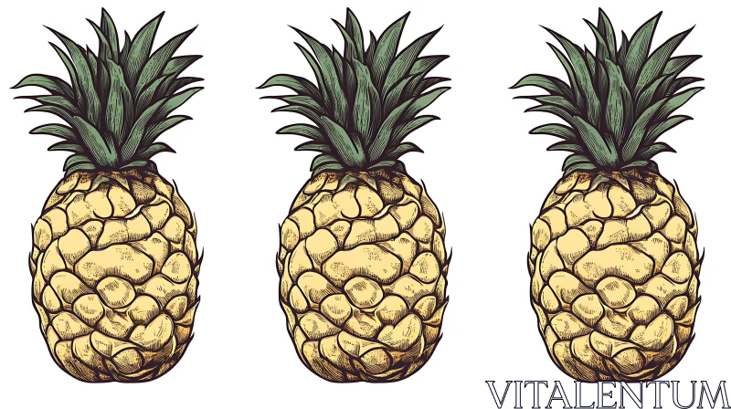 Three Pineapples in a Row AI Image