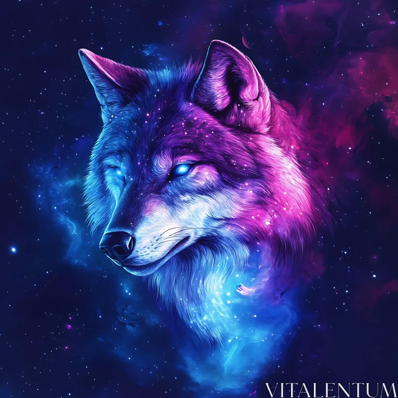 Celestial Wolf in Starry Space AI Image