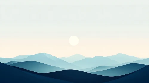 Minimalist Mountain Landscape with Soft Sun