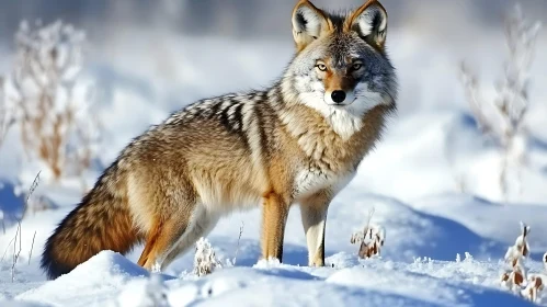 Wild Coyote Portrait in Snow