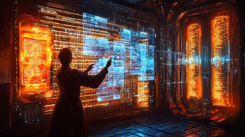 Woman Interacting with Virtual Reality Data