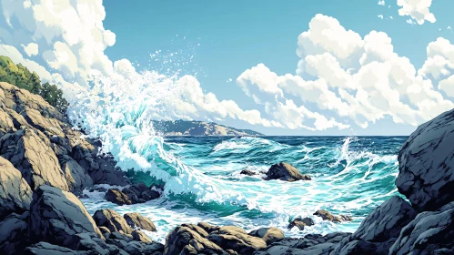 Coastal Scene with Waves and Rocks