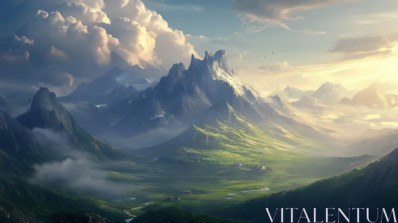 Scenic Mountain Valley Landscape AI Image