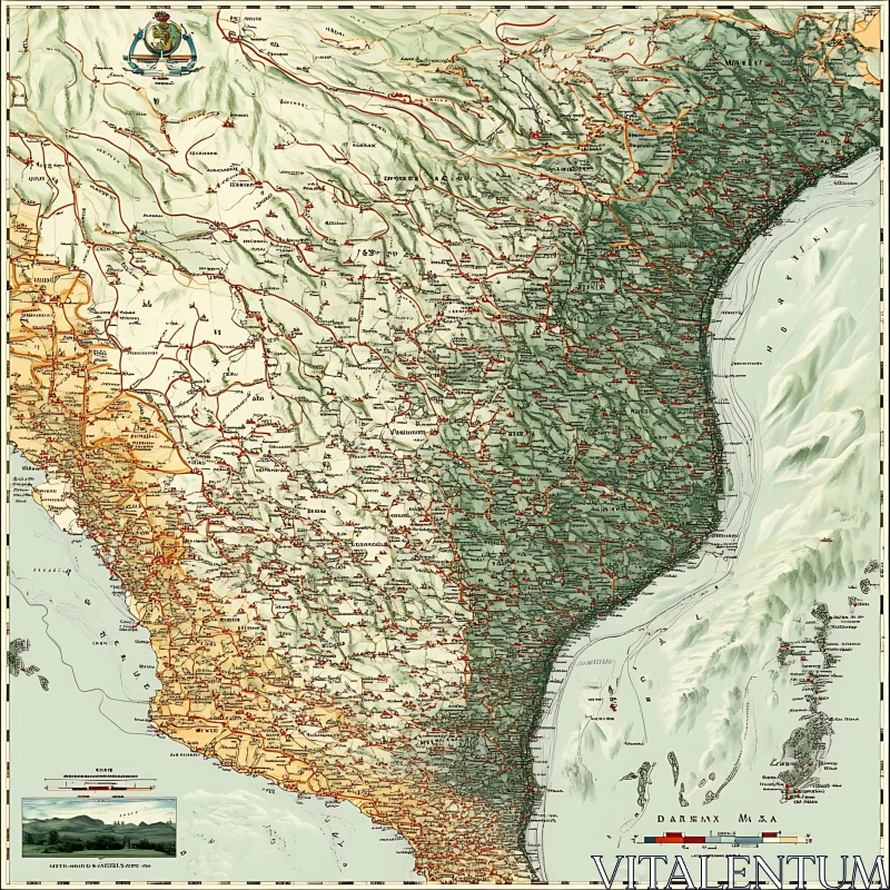 AI ART Vintage Topographic Map with Historical Details