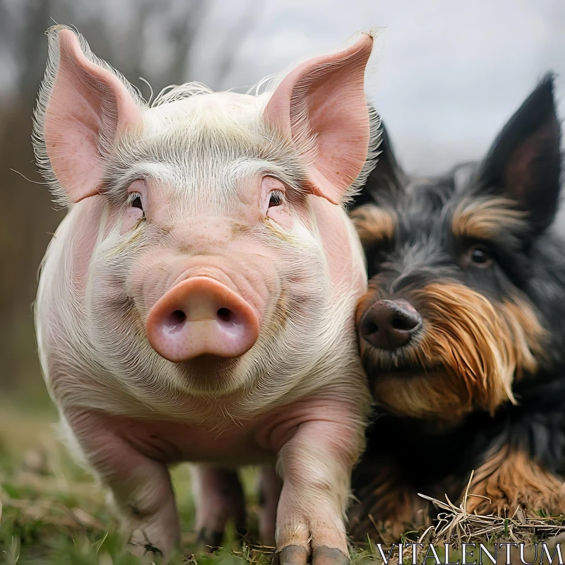 Adorable Pig and Dog Companionship in Nature AI Image