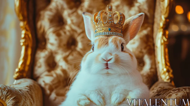 Crowned Rabbit on Throne AI Image