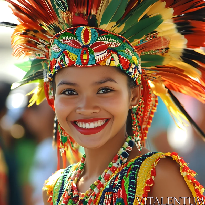 AI ART Colorful Headdress and Smiling Woman