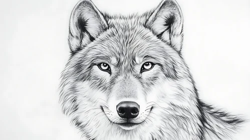 Detailed Wolf Face Drawing