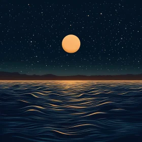 Starry Night Seascape with Moon Reflection