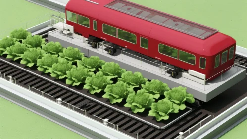 Urban Farming Concept - Red Train with Lettuce Garden