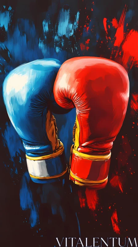 AI ART Blue and Red Boxing Gloves in Tension-Filled Standoff AI Generated Image