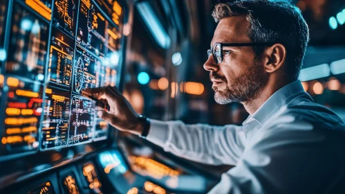 Man Analyzing Complex Data on Screen