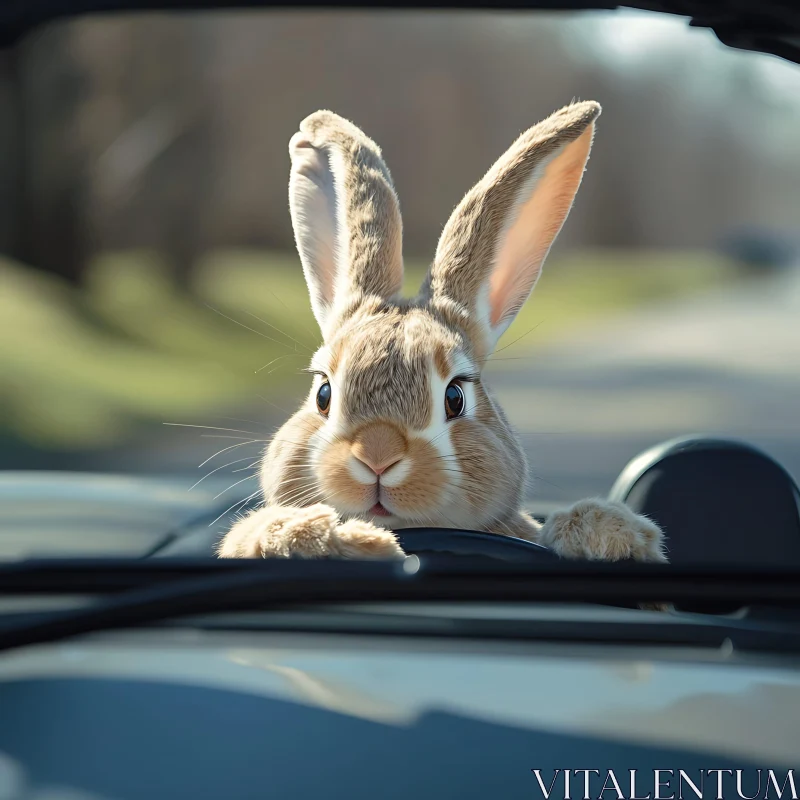 Bunny Behind the Wheel Artwork AI Image