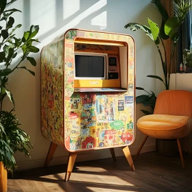 Vintage Cabinet with Small Television