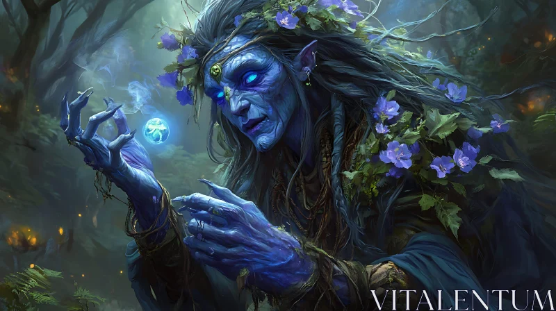 Blue Elf with Magic Orb AI Image