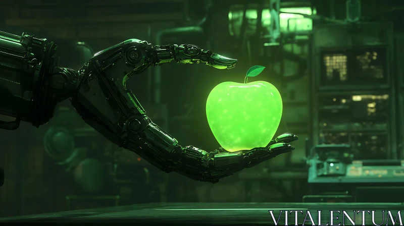 Cybernetic Offering: The Luminous Apple AI Image