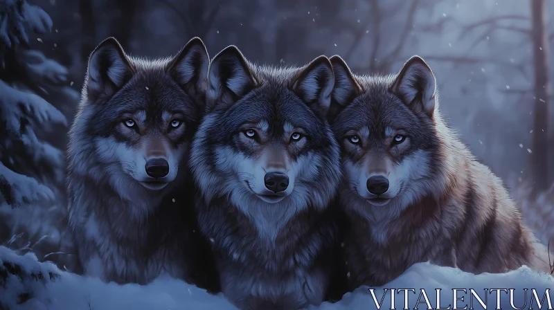 Wolves Pack Portrait in Snowy Forest AI Image