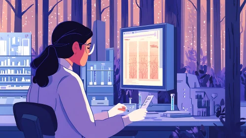 Researcher Analyzing Data in Forest Lab