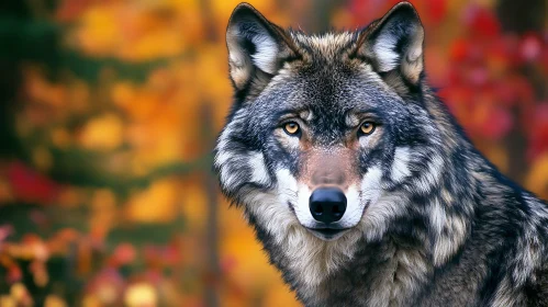 Wolf Stare in Autumn Forest