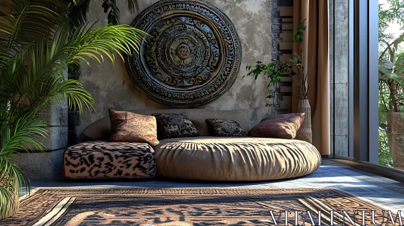 AI ART Serene Bohemian Living Space with Greenery