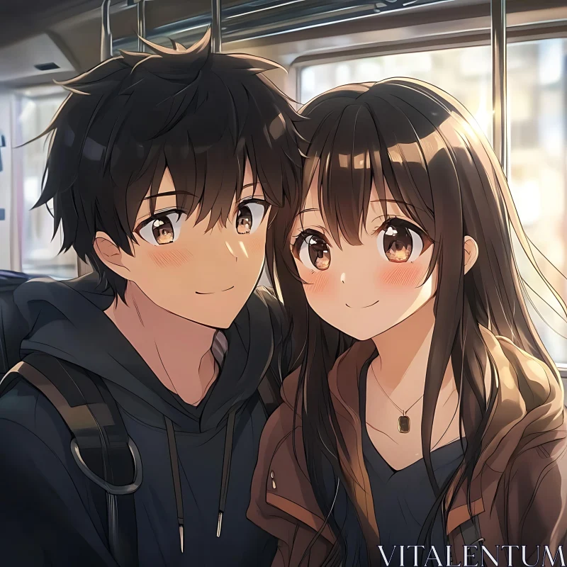 Warm Moments in an Anime Train Scene AI Image