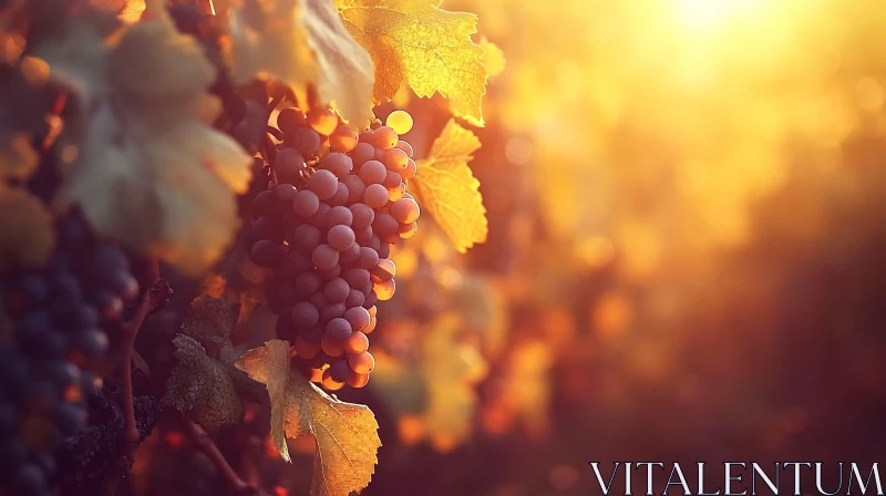 Golden Hour Grapevine in Autumn Vineyard AI Image