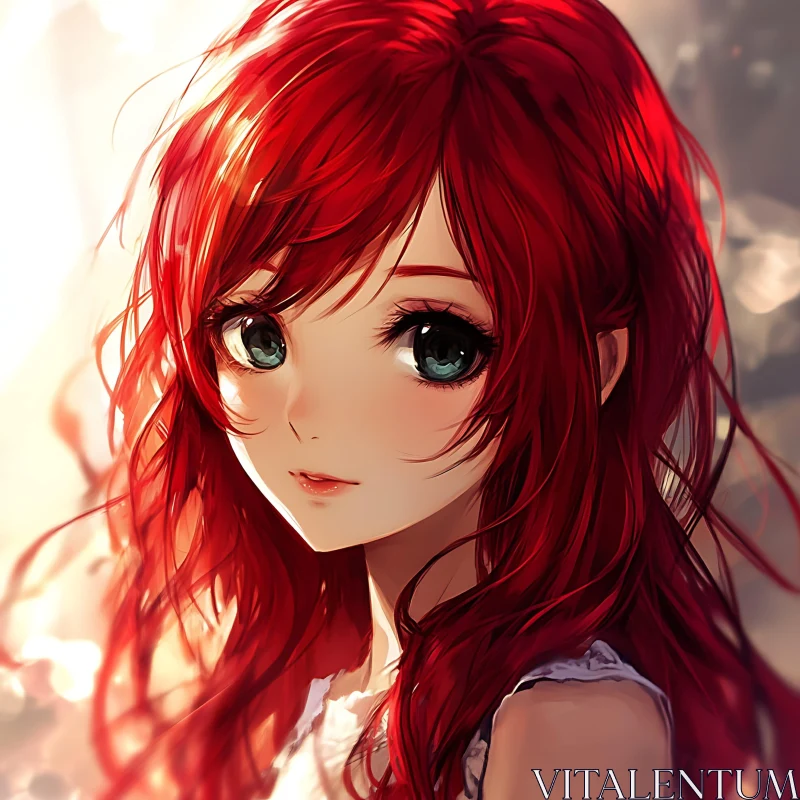 Young Anime Girl with Red Hair Artwork AI Image